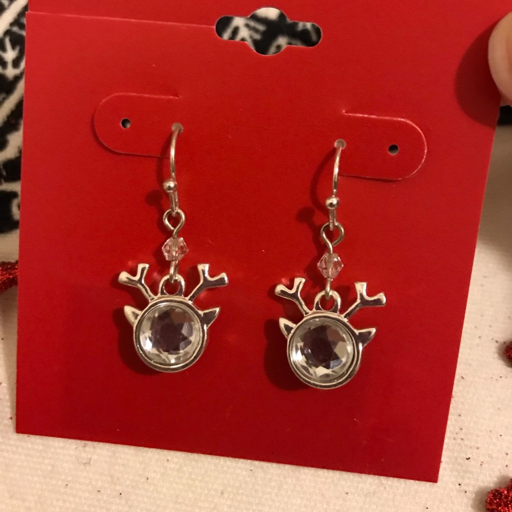 Reindeer Christmas Earrings Silver Color and Jewel